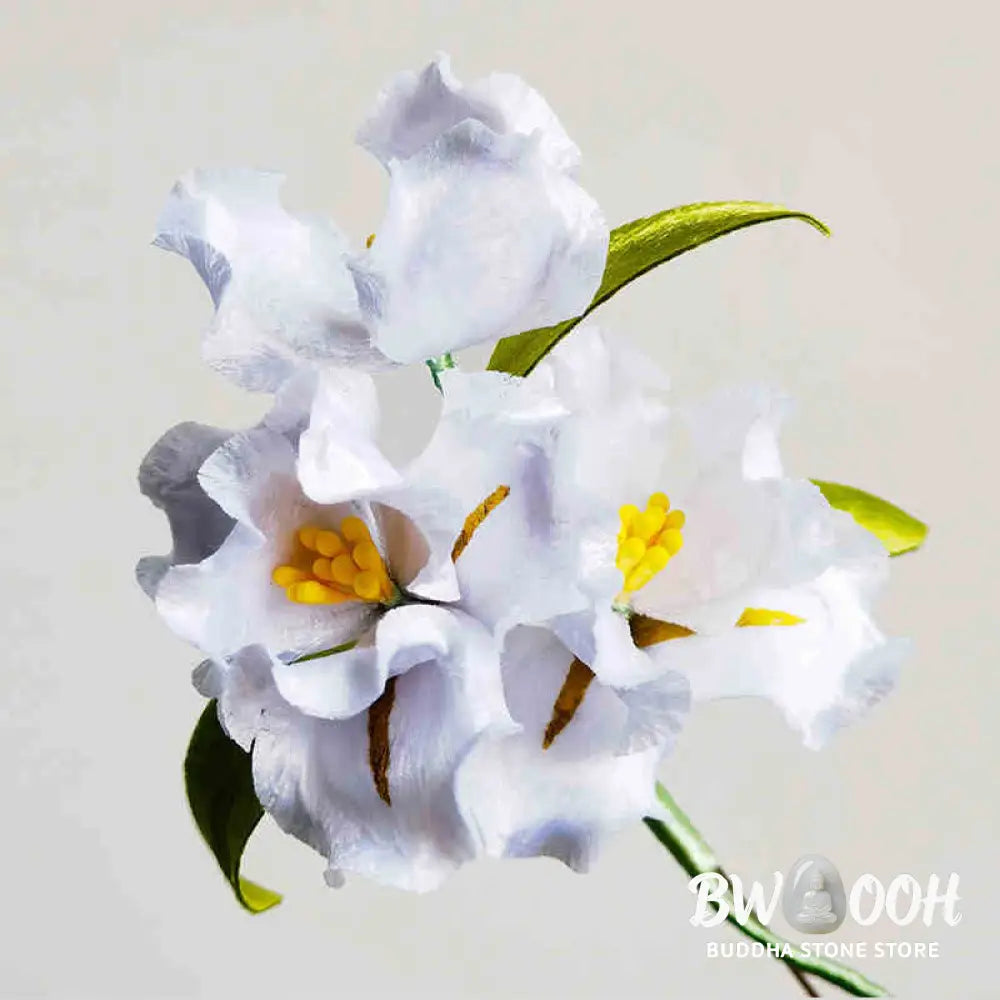 Buddha Stones Handmade Velvet Flower Mulberry Silk White Iris Flower Brooch - Iris Flower - Brooch