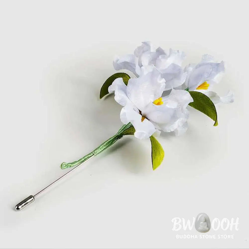 Buddha Stones Handmade Velvet Flower Mulberry Silk White Iris Flower Brooch - Iris Flower - Brooch