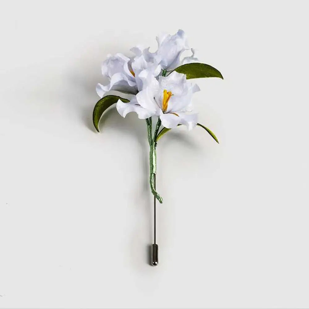 Buddha Stones Handmade Velvet Flower Mulberry Silk White Iris Flower Brooch - Iris Flower - Brooch