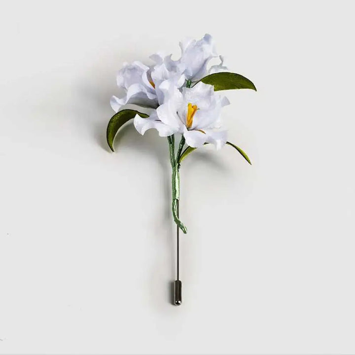Buddha Stones Handmade Velvet Flower Mulberry Silk White Iris Flower Brooch - Iris Flower - Brooch