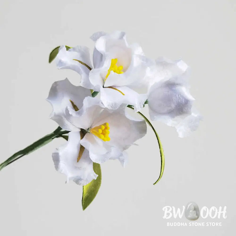 Buddha Stones Handmade Velvet Flower Mulberry Silk White Iris Flower Brooch - Iris Flower - Brooch