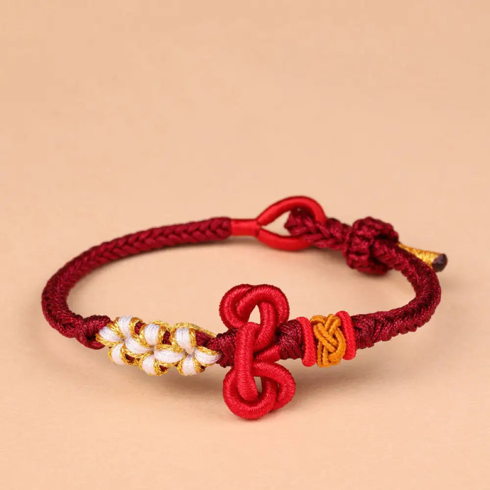 Buddha Stones Handmade Wenchang Knot Luck Strength Braided Rope Bracelet - BWOOOH - Dark Red(Wrist Circumference