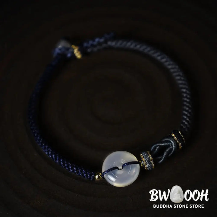 Buddha Stones Handmade White Agate Peace Buckle Luck Happiness Protection Weave String Bracelet - Bracelet