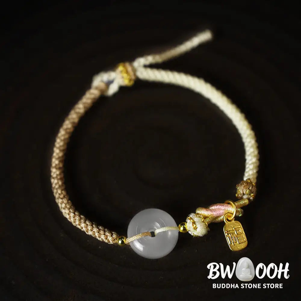 Buddha Stones Handmade White Agate Peace Buckle Luck Happiness Protection Weave String Bracelet - Bracelet