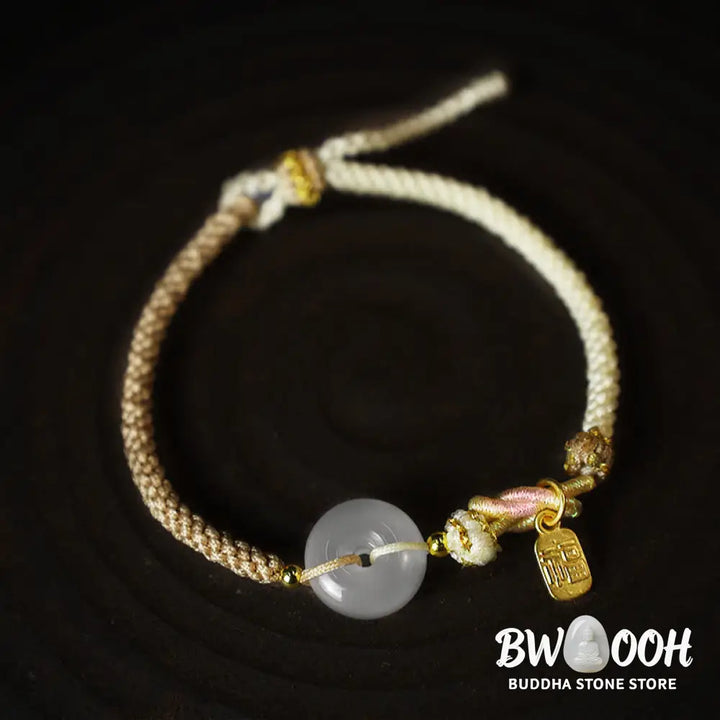 Buddha Stones Handmade White Agate Peace Buckle Luck Happiness Protection Weave String Bracelet - Bracelet