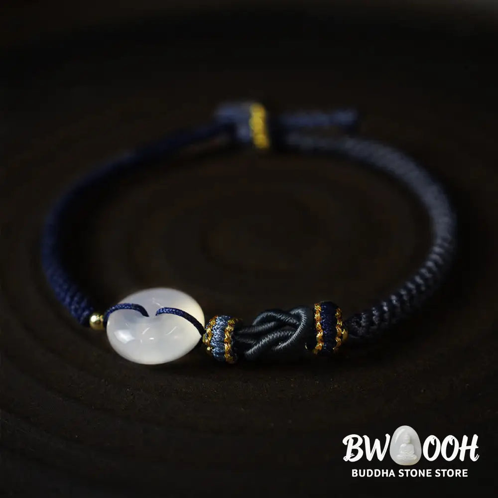 Buddha Stones Handmade White Agate Peace Buckle Luck Happiness Protection Weave String Bracelet - Bracelet