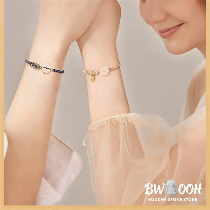 Buddha Stones Handmade White Agate Peace Buckle Luck Happiness Protection Weave String Bracelet - Bracelet