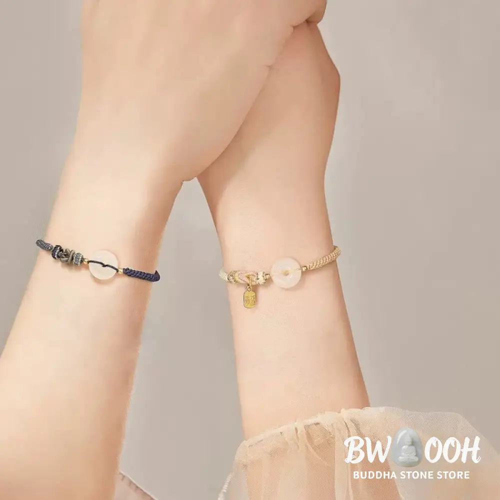 Buddha Stones Handmade White Agate Peace Buckle Luck Happiness Protection Weave String Bracelet - Bracelet