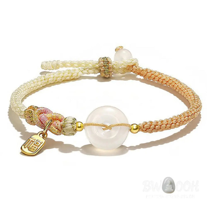 Buddha Stones Handmade White Agate Peace Buckle Luck Happiness Protection Weave String Bracelet - Bracelet