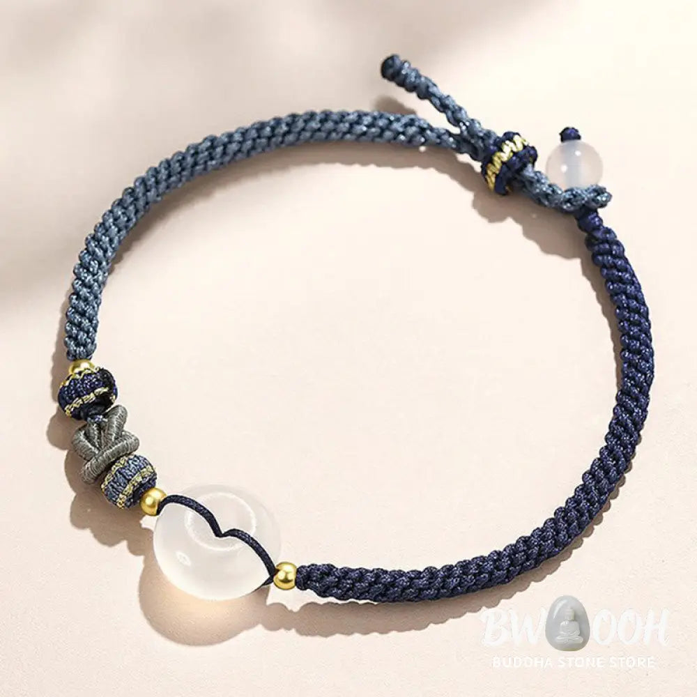 Buddha Stones Handmade White Agate Peace Buckle Luck Happiness Protection Weave String Bracelet - Bracelet