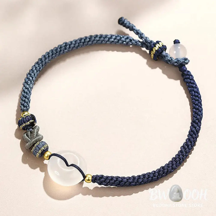 Buddha Stones Handmade White Agate Peace Buckle Luck Happiness Protection Weave String Bracelet - Bracelet