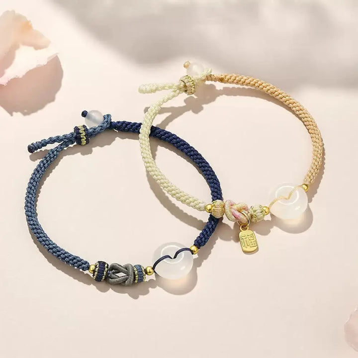 Buddha Stones Handmade White Agate Peace Buckle Luck Happiness Protection Weave String Bracelet - Bracelet