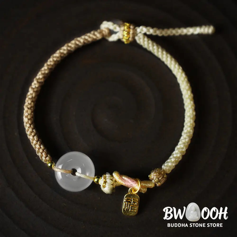 Buddha Stones Handmade White Agate Peace Buckle Luck Happiness Protection Weave String Bracelet - Bracelet