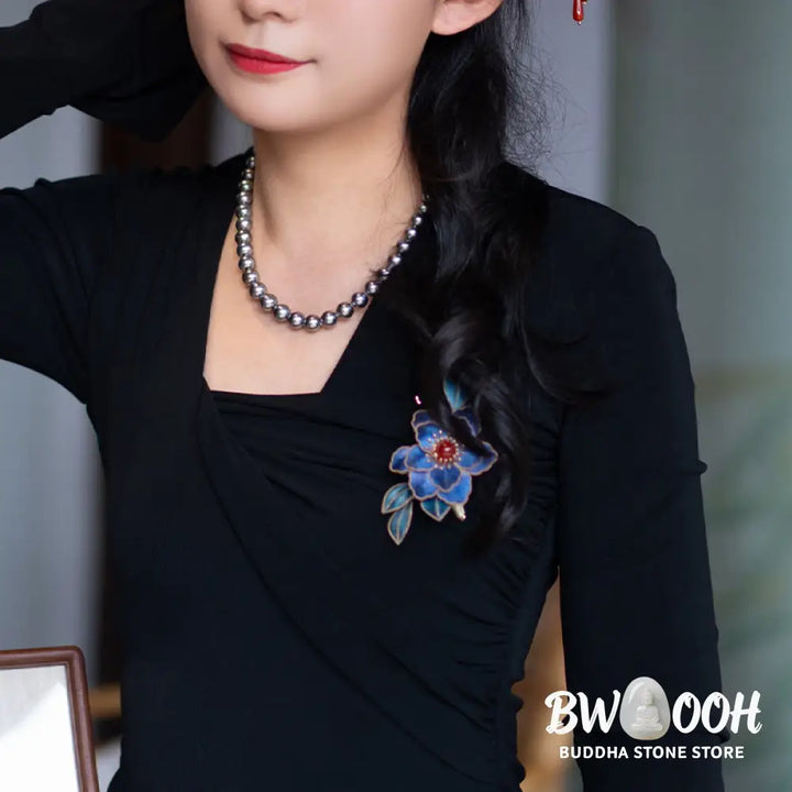 Buddha Stones Handmade Yangzhou Velvet Flower Mulberry Silk Blue Flowers Brooch - Brooch - Brooch