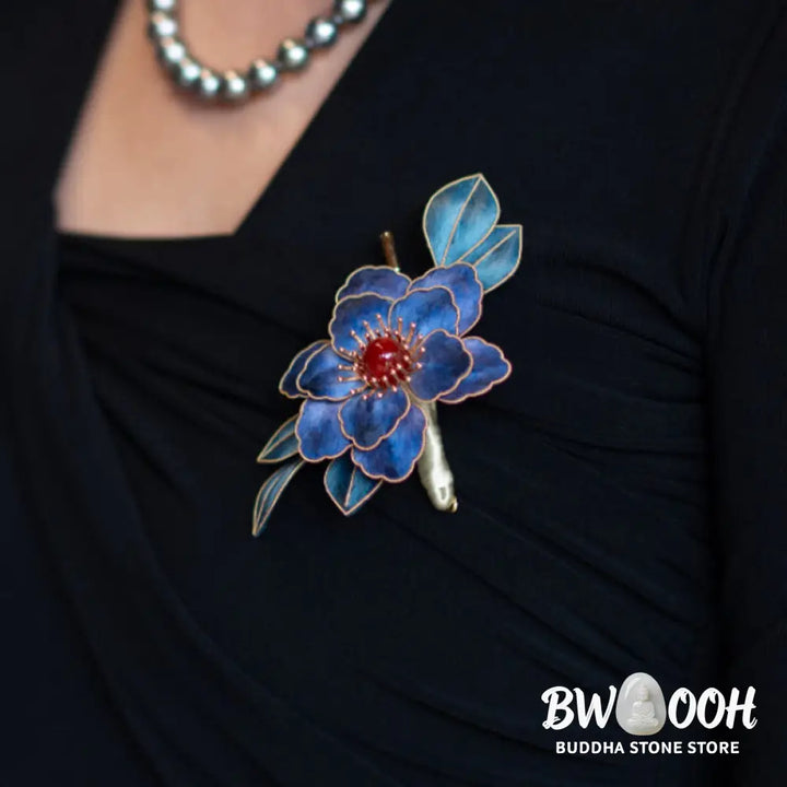 Buddha Stones Handmade Yangzhou Velvet Flower Mulberry Silk Blue Flowers Brooch - Brooch - Brooch