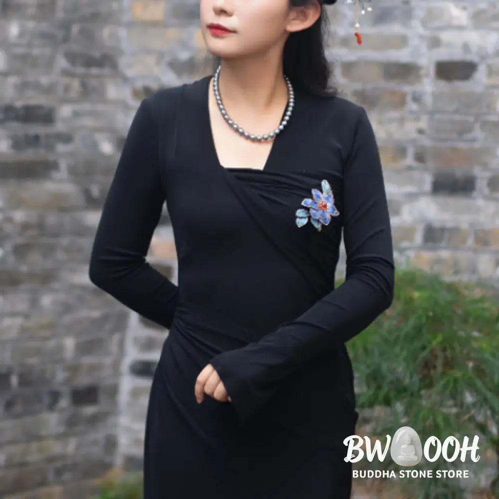 Buddha Stones Handmade Yangzhou Velvet Flower Mulberry Silk Blue Flowers Brooch - Brooch - Brooch