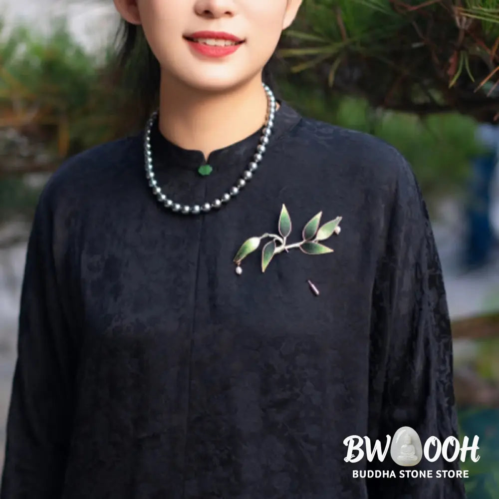 Buddha Stones Handmade Yangzhou Velvet Flower Mulberry Silk Green Bamboo Brooch - Green Bamboo - Brooch