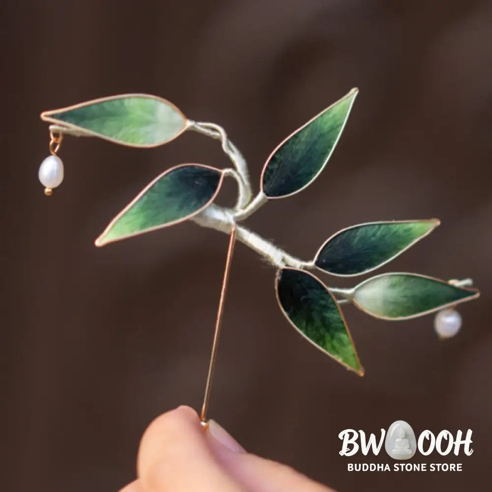Buddha Stones Handmade Yangzhou Velvet Flower Mulberry Silk Green Bamboo Brooch - Green Bamboo - Brooch