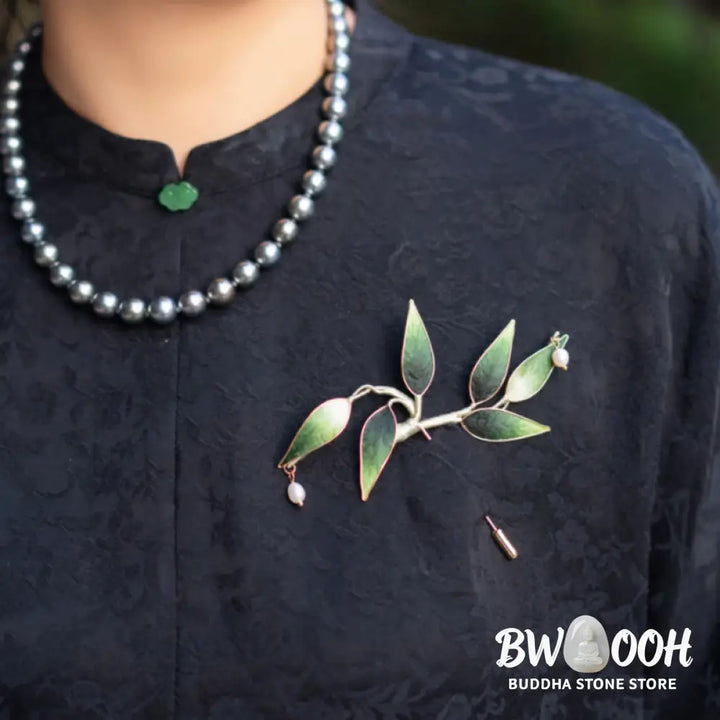 Buddha Stones Handmade Yangzhou Velvet Flower Mulberry Silk Green Bamboo Brooch - Green Bamboo - Brooch
