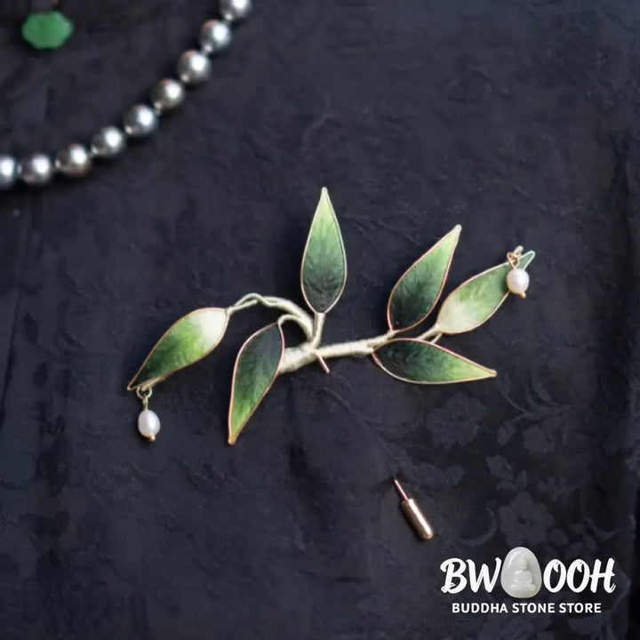 Buddha Stones Handmade Yangzhou Velvet Flower Mulberry Silk Green Bamboo Brooch - Green Bamboo - Brooch