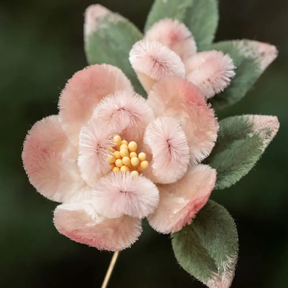 Buddha Stones Handmade Yangzhou Velvet Flower Mulberry Silk Peach Blossom Brooch - Peach Blossom - Brooch