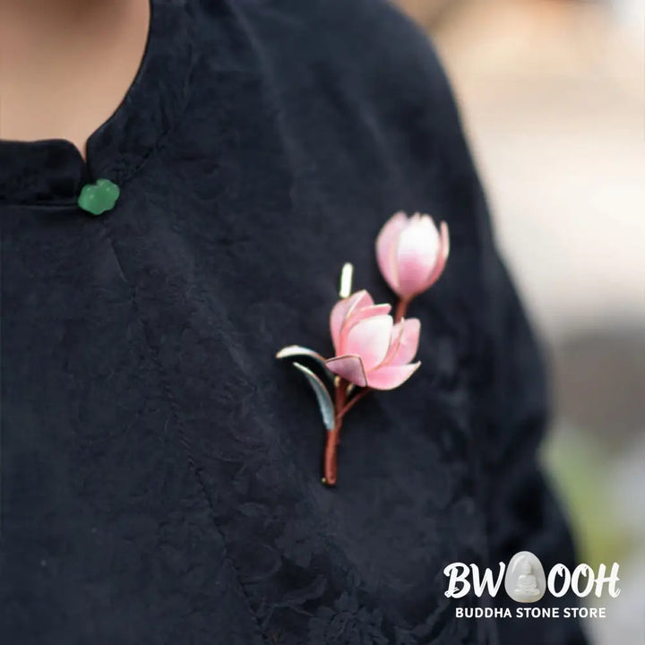 Buddha Stones Handmade Yangzhou Velvet Flower Mulberry Silk Purple Magnolia Brooch Hairpin - Brooch &amp; Hairpin