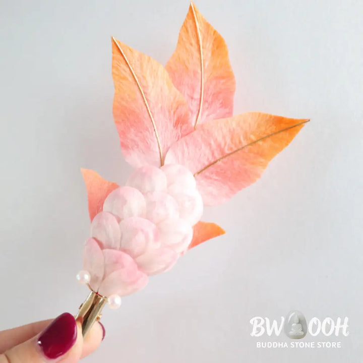 Buddha Stones Handmade Yangzhou Velvet Flower Mulberry Silk Red Koi Fish Leaves Brooch Hair Clip - Brooch &amp; Hair