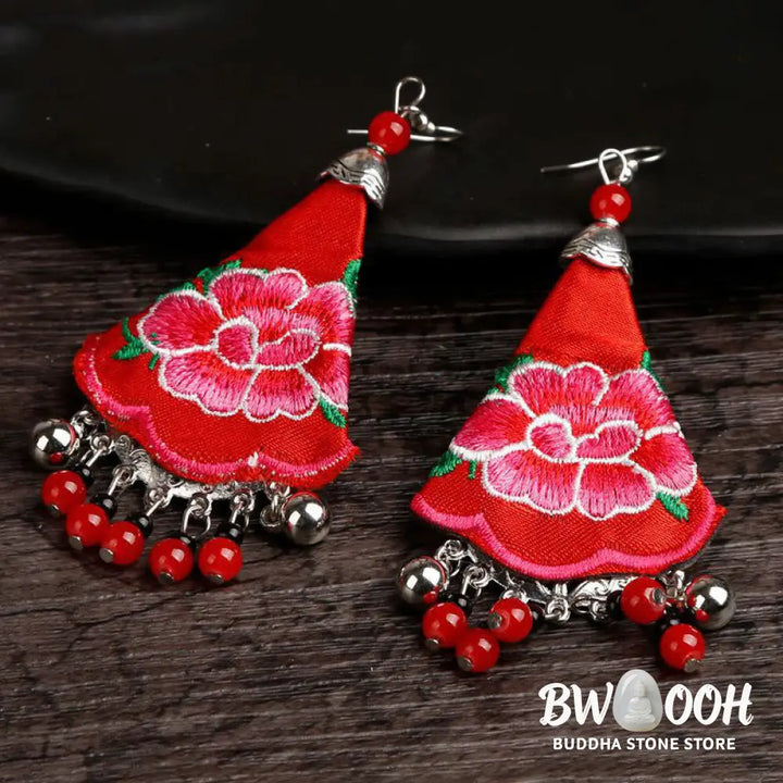 Buddha Stones Handmade Yi Embroidery Flower Harmony Earrings - Earrings