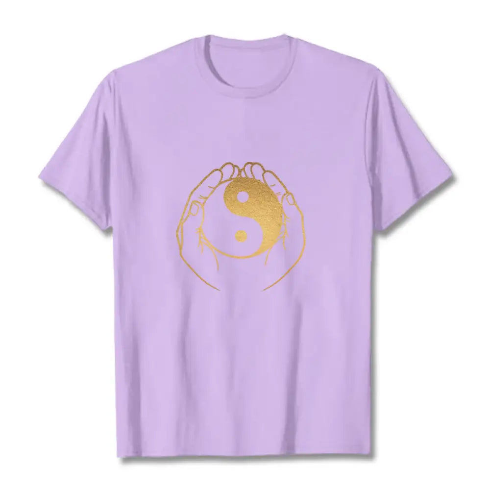 Buddha Stones Hands Holding A Golden Yin Yang Tee T-shirt - Plum / S - T-Shirts