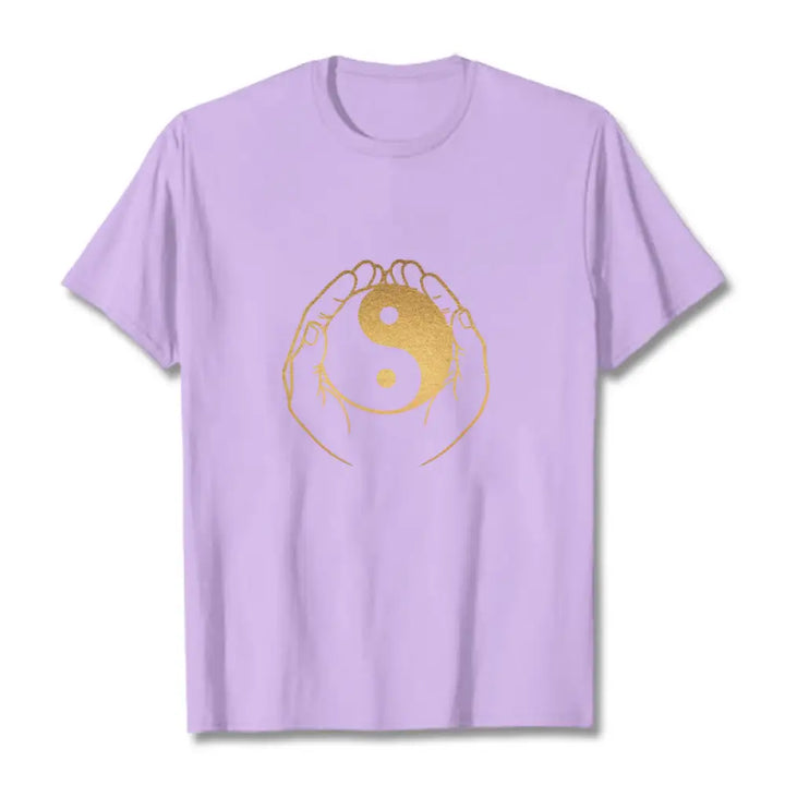 Buddha Stones Hands Holding A Golden Yin Yang Tee T-shirt - Plum / S - T-Shirts