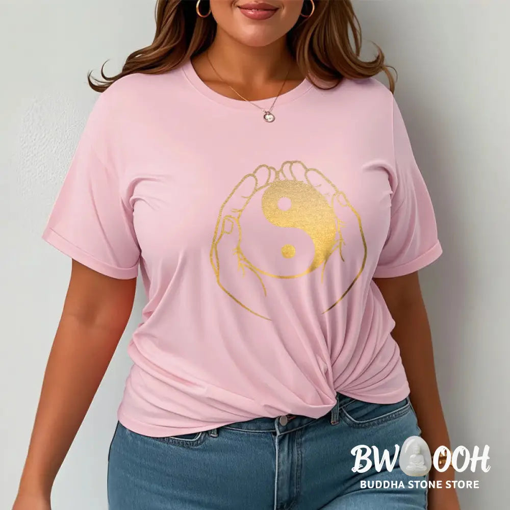 Buddha Stones Hands Holding A Golden Yin Yang Tee T-shirt - T-Shirts