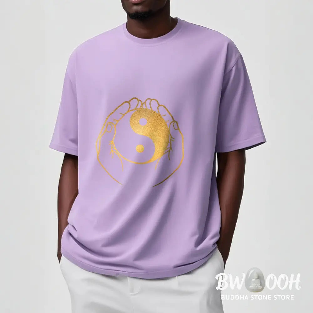 Buddha Stones Hands Holding A Golden Yin Yang Tee T-shirt - T-Shirts