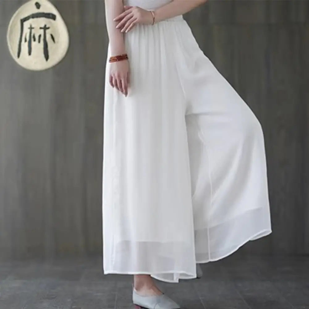 Buddha Stones Hanfu Style Midi Dress Wide Leg Pants Meditation Zen Practice Yoga Dance Clothing - Wide Leg Pants(Pants