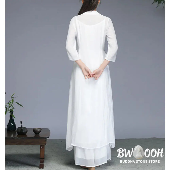 Buddha Stones Hanfu Style Midi Dress Wide Leg Pants Meditation Zen Practice Yoga Dance Clothing - Women’s Meditation