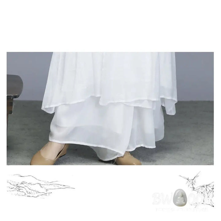Buddha Stones Hanfu Style Midi Dress Wide Leg Pants Meditation Zen Practice Yoga Dance Clothing - Women’s Meditation