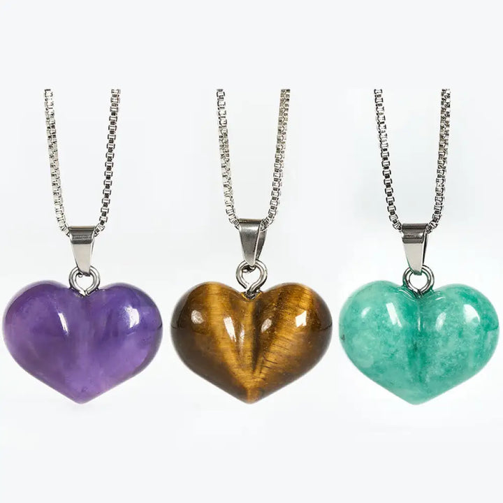 Buddha Stones Heart Design Amethyst Topaz Pink Crystal Opal Tiger Eye White Crystal Red Jasper Amazonite Green