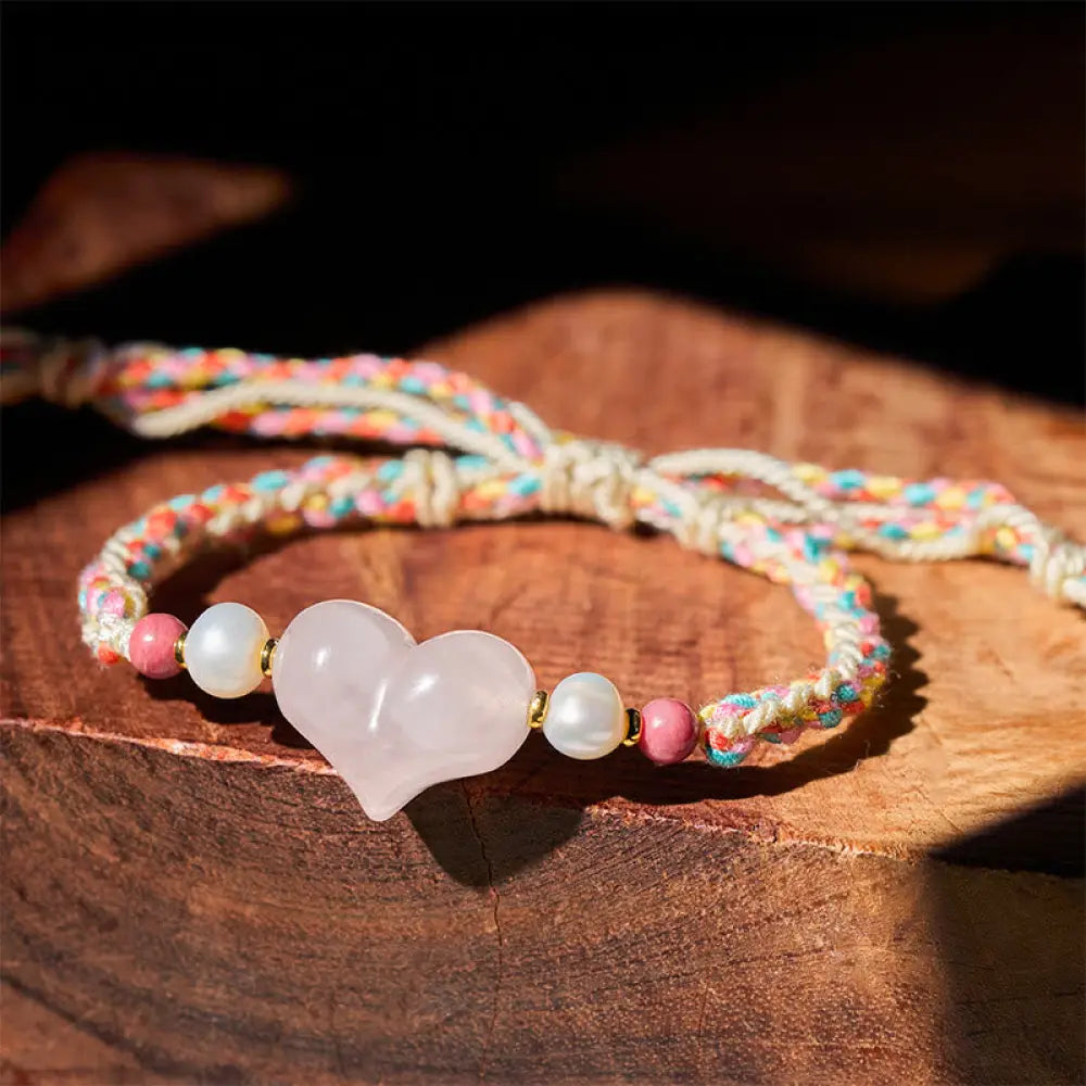 BWOOOH Heart Design Pink Crystal Braided Rope Warmth Love