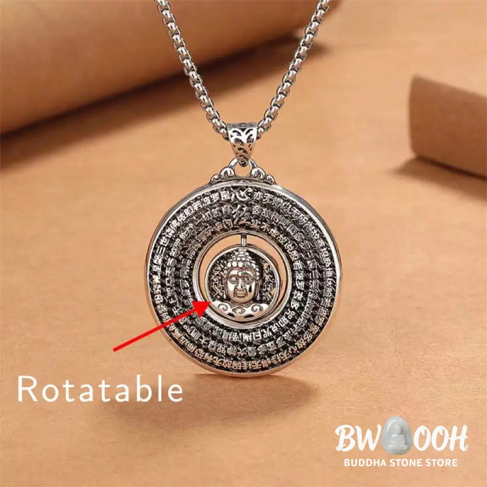 Buddha Stones Heart Sutra Buddha Carved Peace Buckle Design Serenity Rotatable Necklace Pendant - BWOOOH - Buddha Heart