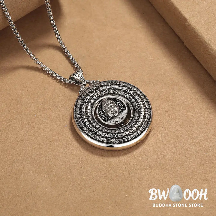 Buddha Stones Heart Sutra Buddha Carved Peace Buckle Design Serenity Rotatable Necklace Pendant - BWOOOH - Buddha Heart