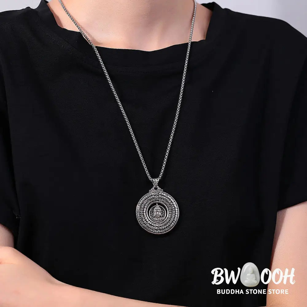 Buddha Stones Heart Sutra Buddha Carved Peace Buckle Design Serenity Rotatable Necklace Pendant - BWOOOH - Buddha Heart