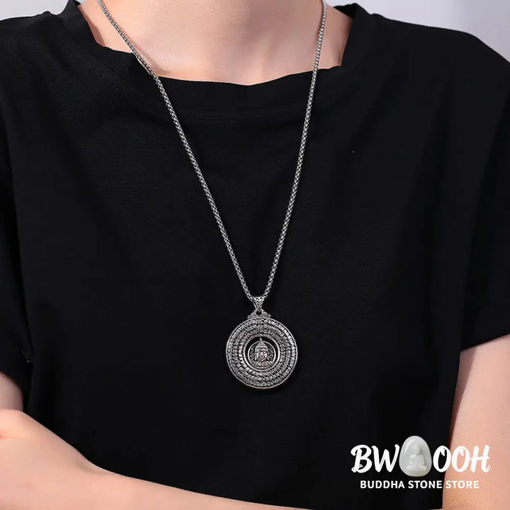 Buddha Stones Heart Sutra Buddha Carved Peace Buckle Design Serenity Rotatable Necklace Pendant - BWOOOH - Buddha Heart