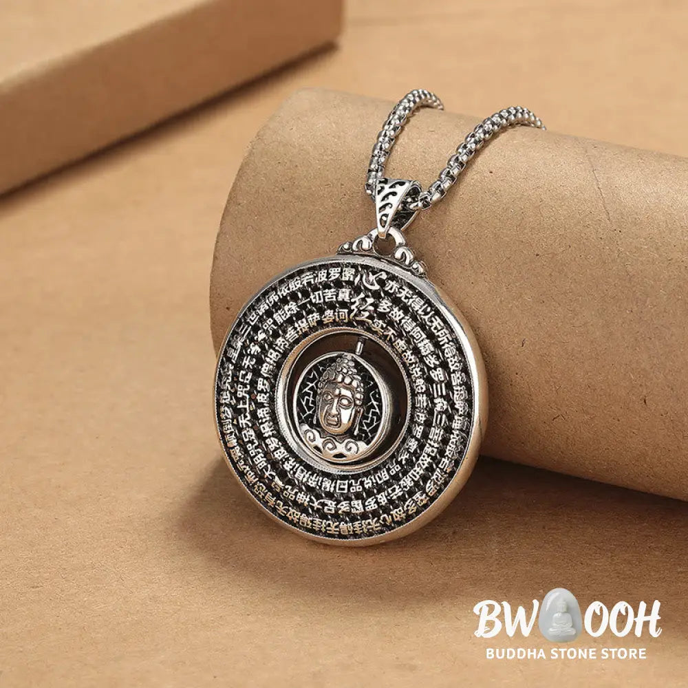Buddha Stones Heart Sutra Buddha Carved Peace Buckle Design Serenity Rotatable Necklace Pendant - BWOOOH - Buddha Heart