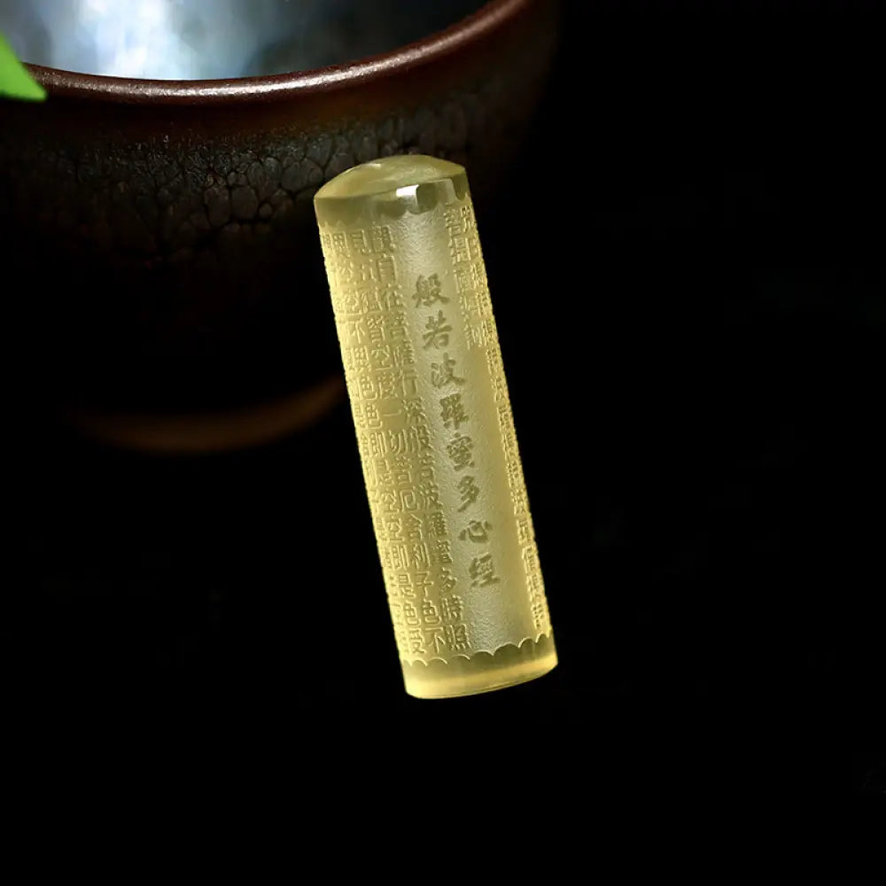 Buddha Stones Heart Sutra Citrine Happiness Strength Necklace Pendant - BWOOOH - Large Heart Sutra - Necklaces &amp;