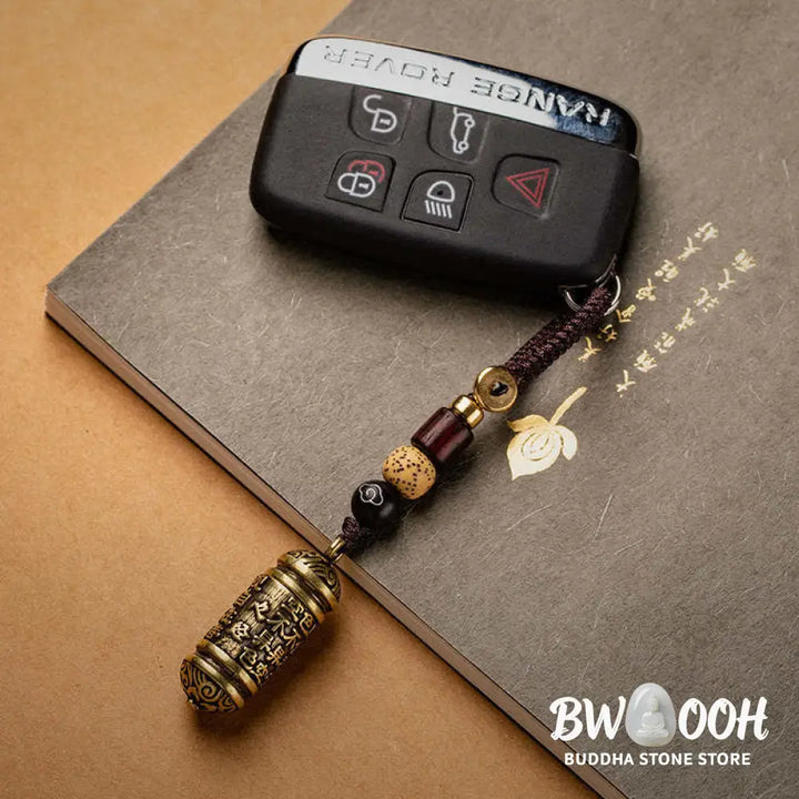 Buddha Stones Heart Sutra Copper Key Chain - Copper - Key Chain