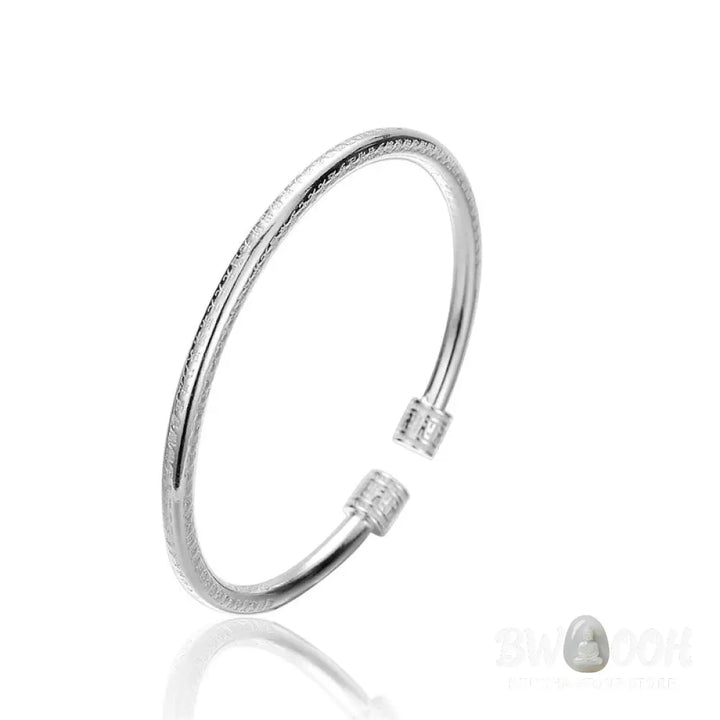 Buddha Stones Heart Sutra Engraved Swastika Pattern Luck White Copper Bracelet Bangle - Heart Sutra Bangle - Bracelet