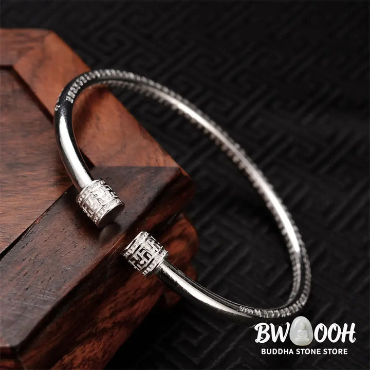 Buddha Stones Heart Sutra Engraved Swastika Pattern Luck White Copper Bracelet Bangle - Heart Sutra Bangle - Bracelet