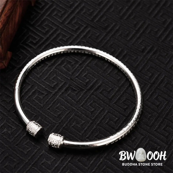 Buddha Stones Heart Sutra Engraved Swastika Pattern Luck White Copper Bracelet Bangle - Heart Sutra Bangle - Bracelet