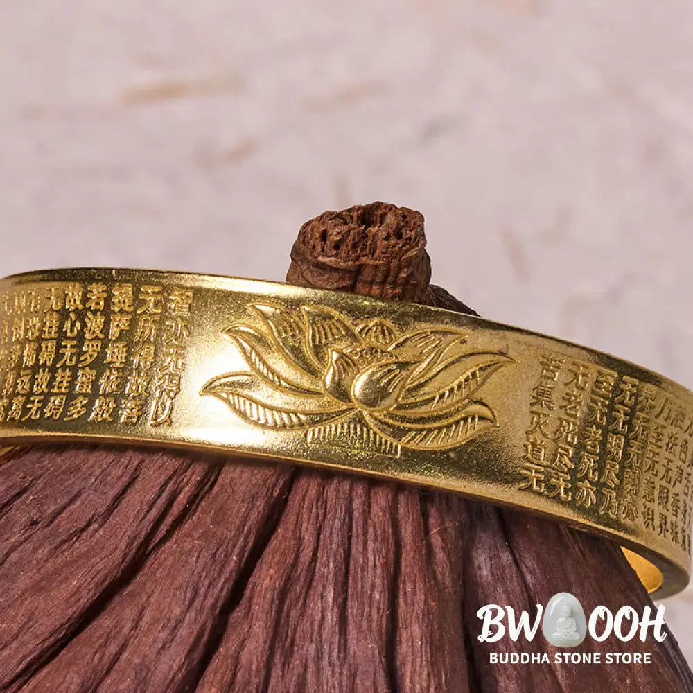 Buddha Stones Heart Sutra Lotus Flower Copper Brass Peace Cuff Bracelet Bangle - BWOOOH - Bracelet Bangle