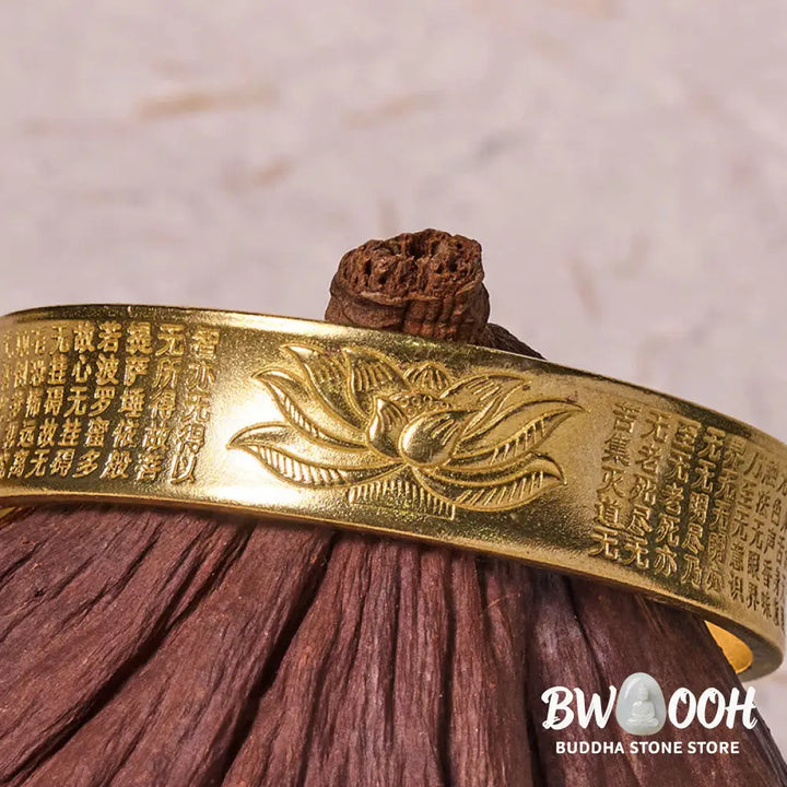 Buddha Stones Heart Sutra Lotus Flower Copper Brass Peace Cuff Bracelet Bangle - BWOOOH - Bracelet Bangle