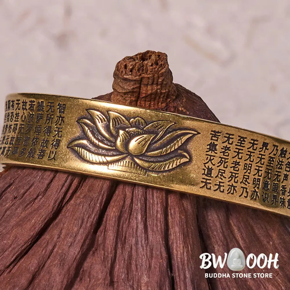 Buddha Stones Heart Sutra Lotus Flower Copper Brass Peace Cuff Bracelet Bangle - BWOOOH - Bracelet Bangle